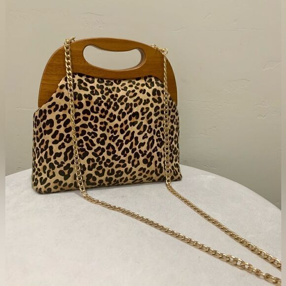 Handmade Genuine Hair-on-horsehide Leather Wooden Frame Bag & 2 Chain Styles - Picture 2 of 16